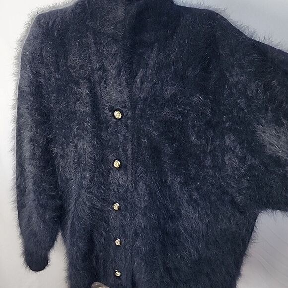 Vintage Soft Quiet Luxury Angora Cardigan Sweater With Rhinestone Buttons - Picture 2 of 11